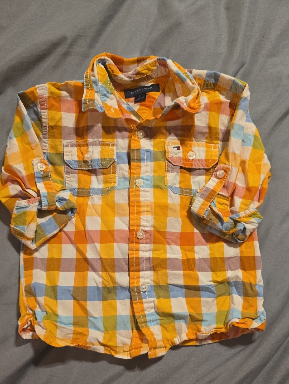 Tommy Hilfiger Yellow, Blue & Orange Plaid Button-Down Shirt